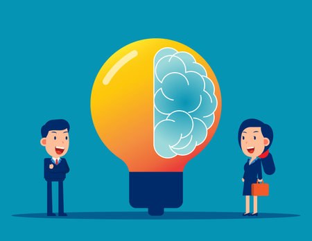 Creative brain with innovative knowledge thinking. Brainstorming process with imagination and genius approach to businessのイラスト素材