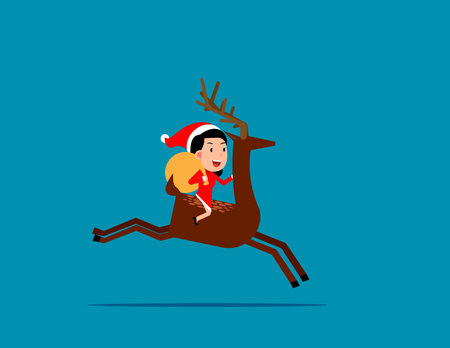 Santa Claus and reindeer. Vector illustration cartoon conceptのイラスト素材