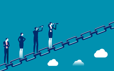 Business people standing on the links of a large chain. Business team vector illustrationのイラスト素材