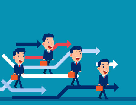 Progress and development strategy readjustment in unstable market situation. Business reorganize vectorのイラスト素材
