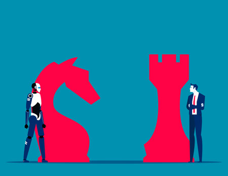 Robot and ahuman are playing chess. Robot vs human conceptのイラスト素材