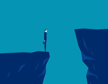 Standing on the edge of ravine thinking before making a decision. Business vector illustrationのイラスト素材