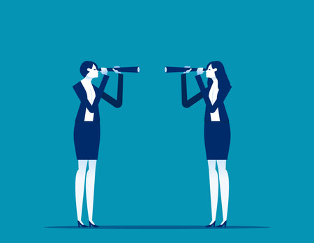Finding and analyzing competitors. Business vector illustrationのイラスト素材