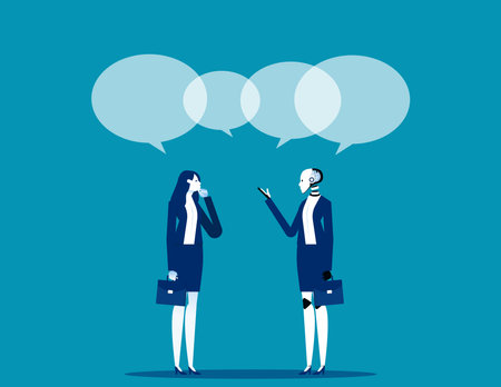 Robot and human talking. Artificial intelligence business vector illustrationのイラスト素材