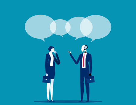 Robot and human talking. Artificial intelligence business vector illustrationのイラスト素材