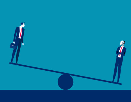Robot and human seesaw. Artificial intelligence business vector illustration

のイラスト素材