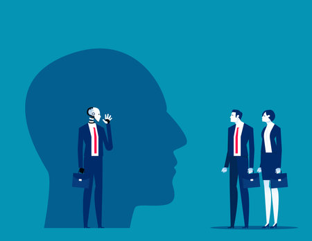 Robot talk through the mask. Artificial intelligence business vector illustrationのイラスト素材
