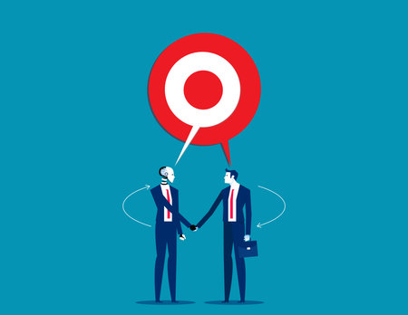 Robot and Human talking with shared target speech bubbl. Artificial intelligence business vector illustrationのイラスト素材