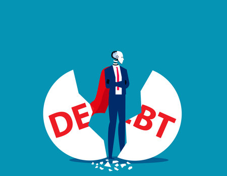 Robot debt management. Artificial intelligence business vector illustrationのイラスト素材