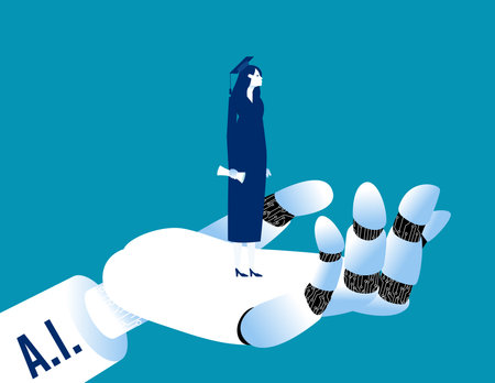 Graduated with AI. AI technology for education vector illustration conceotのイラスト素材