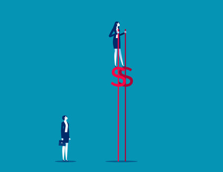 Rich person walking on stilts. Business cartoon style vector illustrationのイラスト素材