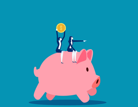 People riding piggy bank. Business financial growth patches vector illustrationのイラスト素材