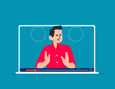 Virtual event people use video conference. Online meeting vector illustration conceptのイラスト素材