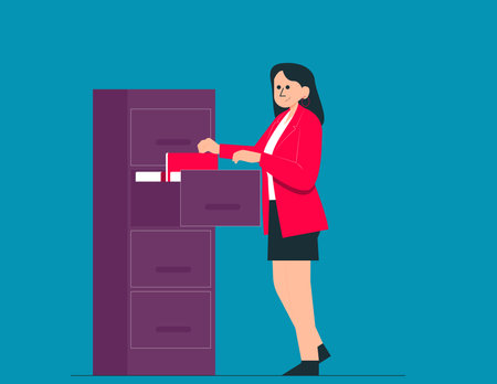 Employee in office with folders. Personal files vector conceptのイラスト素材