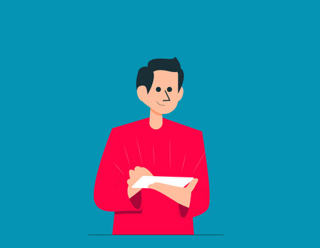 Person with smartphone communicate in social networks and instant messengers. Instant information vector conceptのイラスト素材