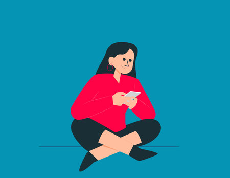 Person sitting and play smartphone. Business vector illustration conceptのイラスト素材