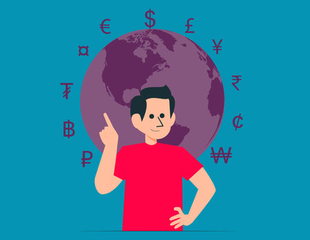 World money symbol and Global economy. Currency vector conceptのイラスト素材