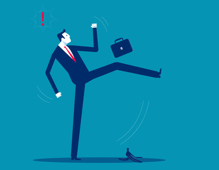 Business person slipping on a banana peel. Business vector conceptのイラスト素材