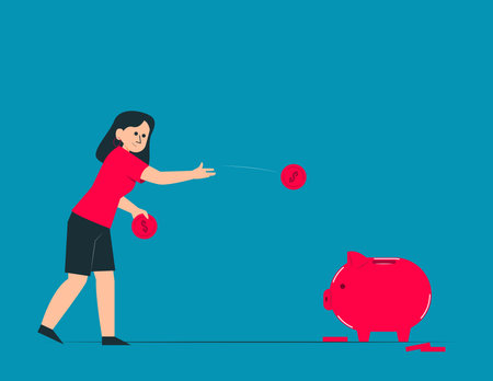 Person throw coins into a piggy bank. Cornhole game conceptのイラスト素材