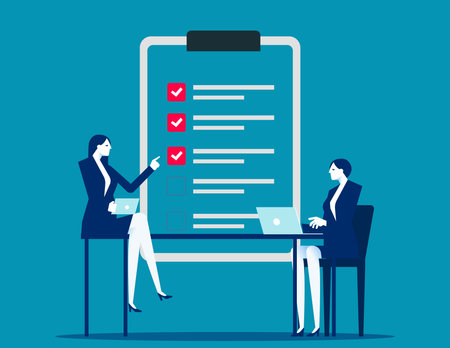 Business team fill out checklist. Todo list vector conceptのイラスト素材