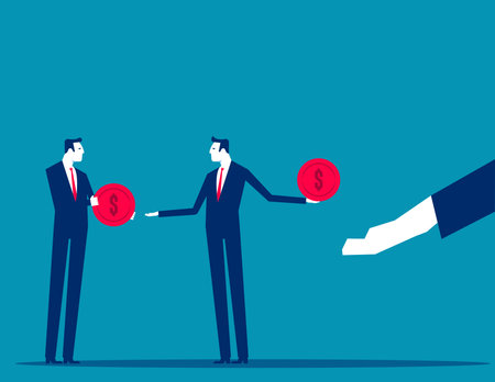 Business person salary get dollar coin and pay it for creditor debt. get Monthly income to pay for debt conceptのイラスト素材