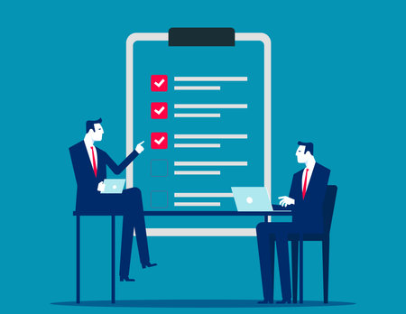 Business team fill out checklist. Todo list vector conceptのイラスト素材