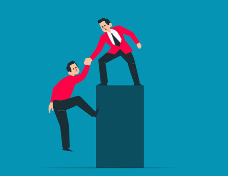 Helping a partner. Helping to reach goal as teamwork power with partnersのイラスト素材