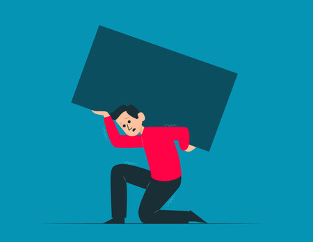 Person carry heavy burdens of life. Pressure of difficulties and hardships conceptのイラスト素材