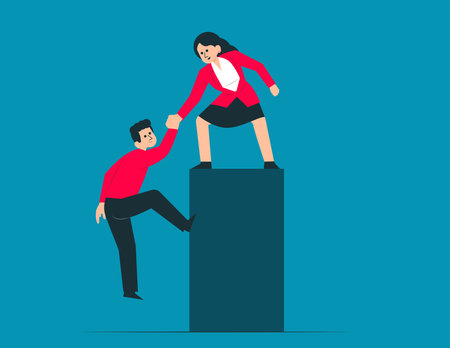 Helping a partner. Helping to reach goal as teamwork power with partnersのイラスト素材