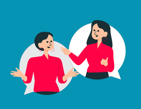 two young person talking with speech bubbles. Communication conceptのイラスト素材