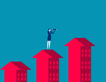 Real estate tycoons send cameras to watch the market to determine investments in homes and offices. Vector conceptのイラスト素材