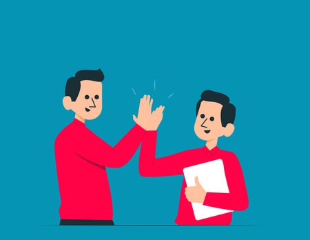 Giving high five with joy. Teamwork high five concept illustrationのイラスト素材