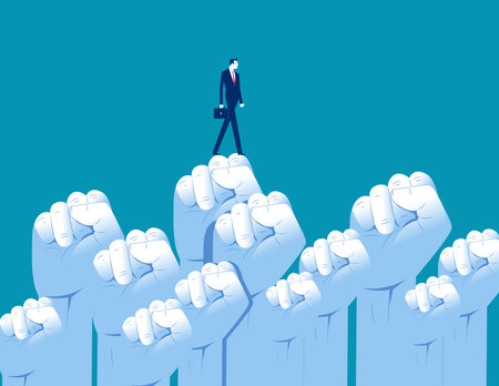 Business leaders raising the hands of the team announcing the success of the business. Business vector conceptのイラスト素材
