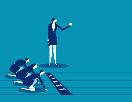 Businesswoman trying to reach the goal. Concept business vector illustration.のイラスト素材