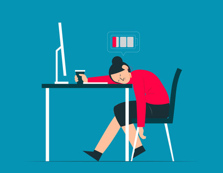 Tired employee exhausted with working. Vector illustration in a flat styleのイラスト素材
