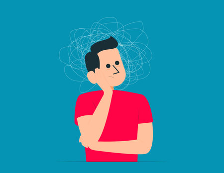 Tangled thoughts. Overthinking concept illustrationのイラスト素材