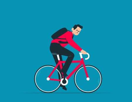 Person on bicycles cycling to work. Commuting by bike concept illustrationのイラスト素材