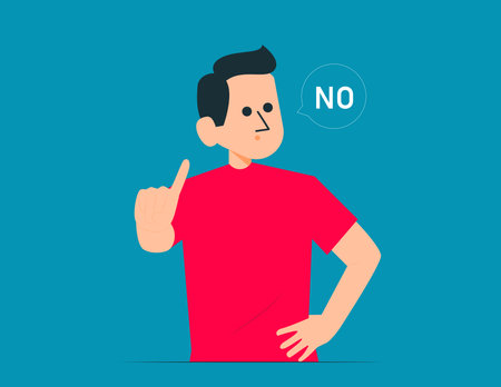 Young person saying no with rejecting hand gesture. Vector conceptのイラスト素材