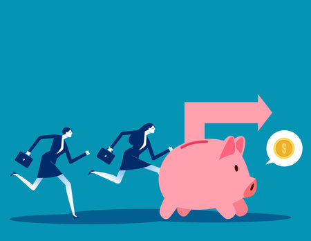 The piggy bank has a tracking device to find the silver coins. Business successful vector conceptのイラスト素材