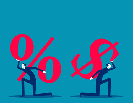 Business team carrying huge dollar sign and percentage symbolsのイラスト素材
