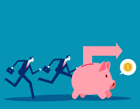 The piggy bank has a tracking device to find the silver coins. Business successful vector conceptのイラスト素材
