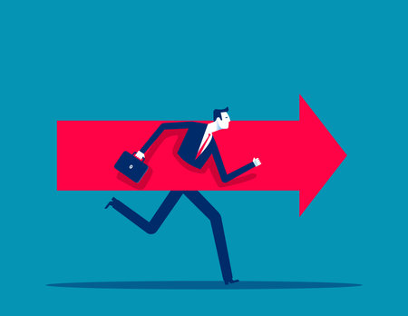 Businessman using arrows as motivation to move forward. Business development vector conceptのイラスト素材