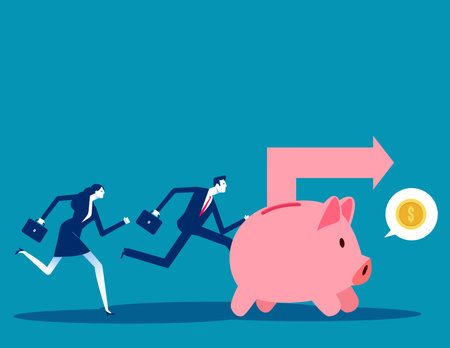 The piggy bank has a tracking device to find the silver coins. Business successful vector conceptのイラスト素材