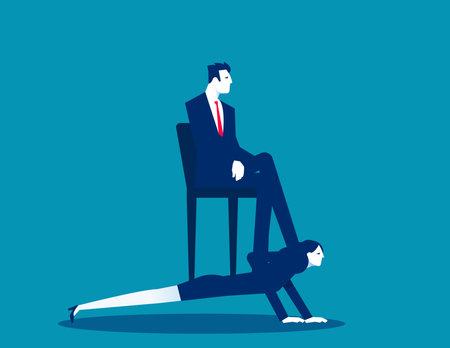 Boss sitting on the backs of employees like horses. Business hierarchy vector conceptのイラスト素材