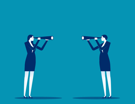 Finding and analyzing competitor business goals. Predicting each otherのイラスト素材