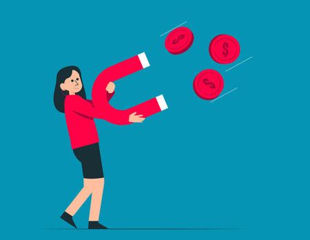 Money increasing and financial success concept illustration. Collections of successfully rich character managing finance, savings and investmentsのイラスト素材