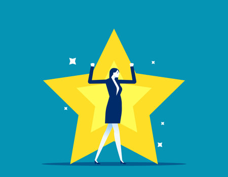 Confidence businesswoman with excellent golden star. High performance staff or achievementのイラスト素材