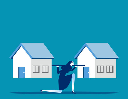 Businesswoman unable to lift overweight houses. The pressure of heavy home loans vector conceptのイラスト素材