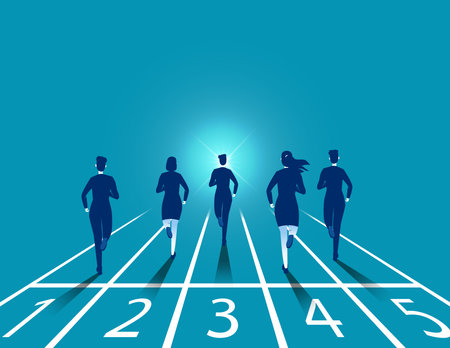 Business people running forward on their respective tracks sprinting first. The pursuit of winning confidence vector concept&#xD;&#xA;&#xD;&#xA;のイラスト素材