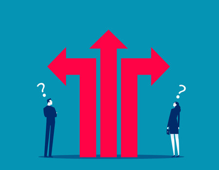 Business people thinking on different career path. Crossroad or decision for career path and direction choiceのイラスト素材